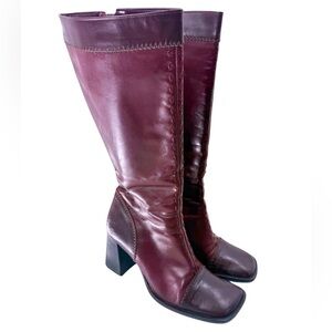 Maripe Simone Burgundy Red Patchwork Leather Square Toe Heeled Boots Women’s 8